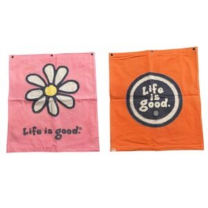 Life is Good Canvas Wall Banner Pink Daisy Orange Logo Double Sided 20x20 Cotton